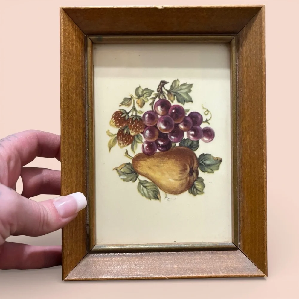 Vintage Framed Wooden Wall Shadow Boxes Fruit Art Lot Of 2 #’d & Handwritten